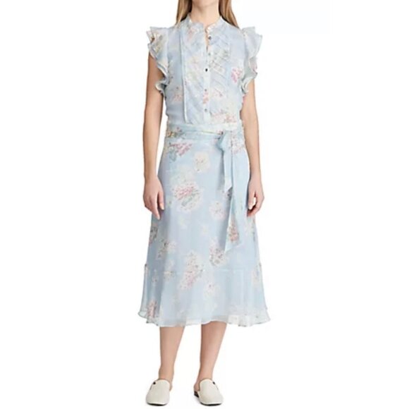 LAUREN RALPH LAUREN JANERVA TIE WAIST FLORAL DRESS FLUTTER SLEEVE SIZE 2 - Picture 1 of 7